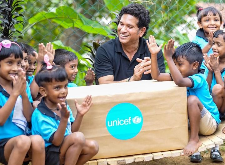 UNICEF Regional Goodwill Ambassador for South Asia, Sachin Tendulkar meets children on his visit to Sri Lanka in August 2023. (UNICEF Sri Lanka)