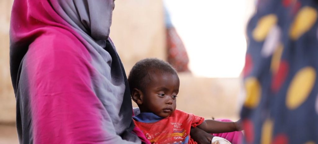 A child is screened for malnutrition at a clinic in Tawila, North Darfur.