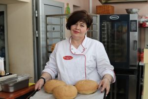 Rudnieva Hanna Honcharenko runs a bakery in Dnipro in eastern Ukraine.